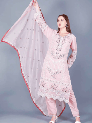 Sufiana Pink Embroidered Kurta Set - Premium Organza 3 Piece Suit for Women Sufiana Pink Embroidered Kurta Set - Premium Organza 3 Piece Suit for Women