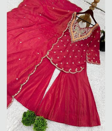 YASHASVI ENTERPRISE Women Silk Embroidered Ethnic Motifs Kurti With Alladin Salwar ( Pink )