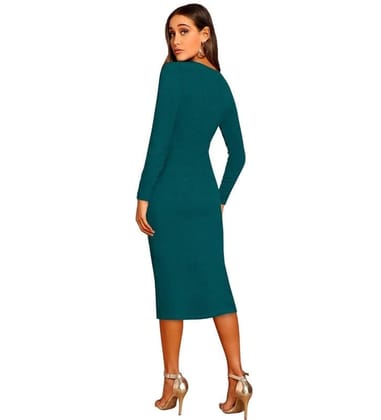 Women's Knitting Stretchable Round Neck Full Sleeve Dresses (Blue, XL)-PID56808