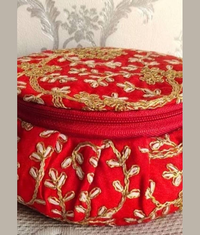 Koogly Embroidery Matki Shape Small Size Jewelry/BangleBox /Makeup/Earing Storage Fancy Marriage Gift and multipurpose Vanity Box  (Red)