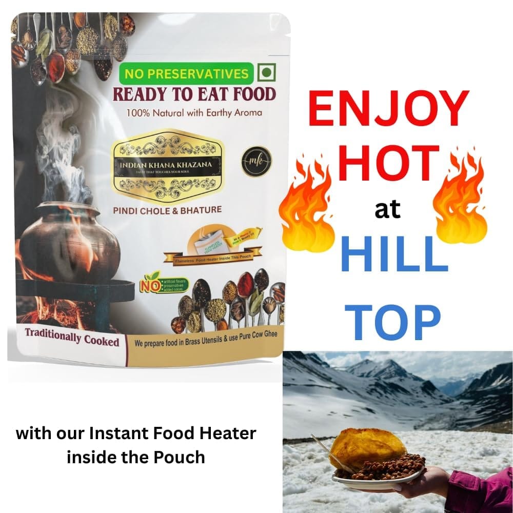Chole & Bhature | No Added Preservative and Colours | Serve Hot Anytime Anywhere with our Flameless Food Heater inside the Pack. | Indian Tasty Flavour