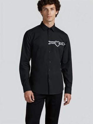 Black Printed Casual Shirt-BLACK / S