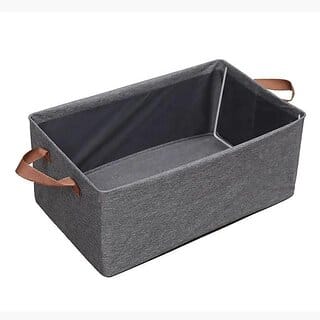 Fabric Storage Bins, 25L Foldable Storage Cubes with Steel Frame Support, Foldable Wardrobe Storage Box Pocket, Dark Gray