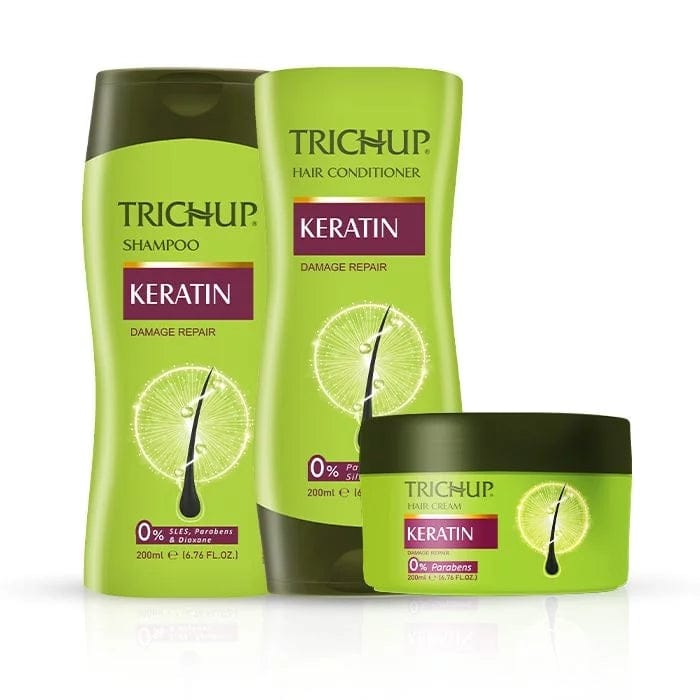 Trichup Keratin Shampoo 200ml, Conditioner 200ml & Hair Cream 200ml – Fortified with Keratin Protein | Repair Damaged Hair, Rebuild Strength & Reduce Breakage