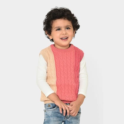 Misty Rose Sleeveless Knitted Sweater for Kids-0 M / Pink
