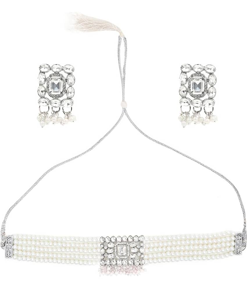 PUJVI - Off White Alloy Necklace Set ( Pack of 1 )