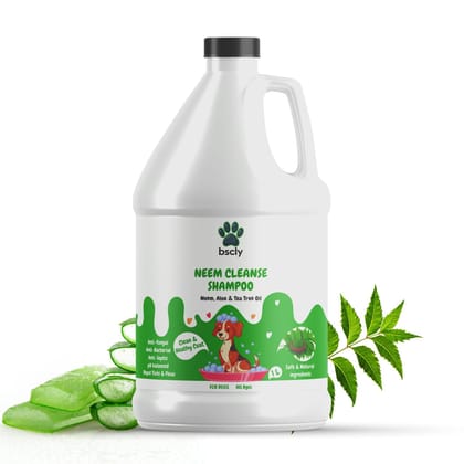 Bscly Neem Cleanse Dog Shampoo- Ticks & Fleas Prevention - Enriched with Neem, Aloe and Tea Tree Oil - Moisturizes & Heals Skin - Suitable for Pomeranians to Golden Retrievers, 1000 ml