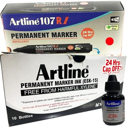 Artline 107RI Permanent Marker with ESK 15 Refillable Ink Pack of 10 (Red Colour) | For Artists, Professionals, & Students