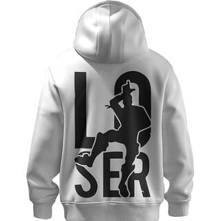 BULL CLOTHING Mens White Hoodie - LOSER Graphic Print, Casual Streetwear