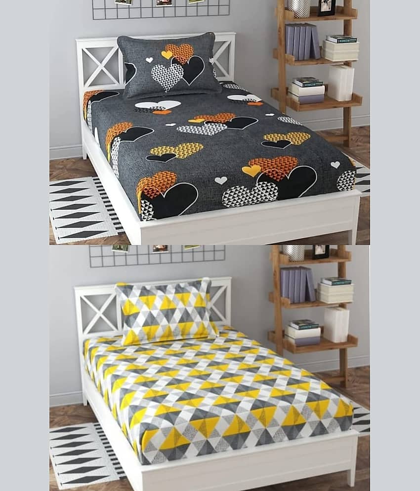 Decent Home Poly Cotton 2 Single Bedsheet with 2 Pillow Covers ( Yellow )
