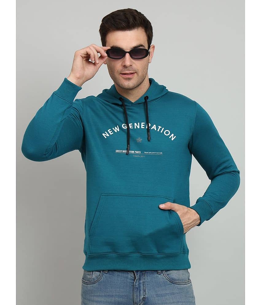 OGEN Cotton Blend Hooded Men's Sweatshirt - Teal ( Pack of 1 )