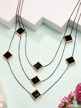 NVR Women's Black Geometric-Shaped Layered Fashion Necklace-Onesize / Black / Alloy