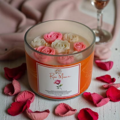 Premium 3 Wick Scented Jar Candle with Wooden Lid (700 GM)-Rose Mosaic
