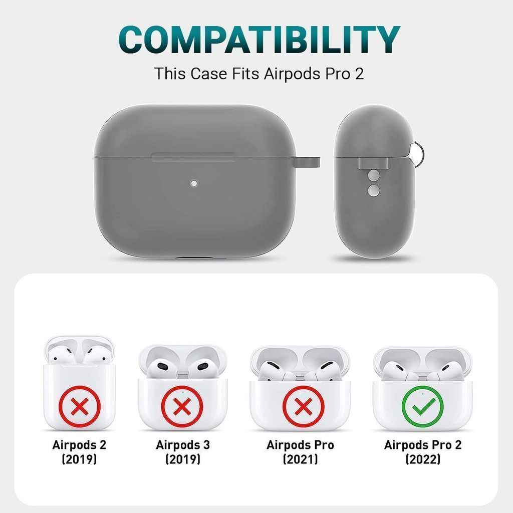 LIRAMARK Silicone Soft Case Cover with Buckle for Airpods Pro 2 Case (2023/2022), AirPods Pro 2nd Generation Cover (Grey)