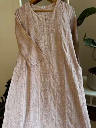 Mul Cotton Nude Pink Chikankari Kurti - Bela Collection-Nude Pink / cotton / S