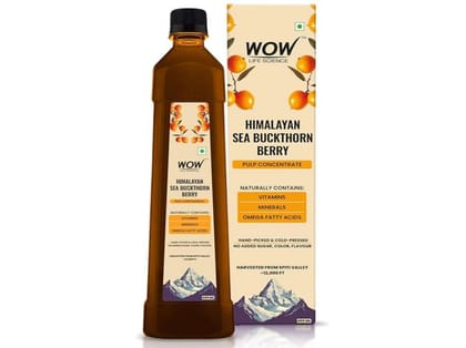 WOW Life Science Himalayan Sea Buckthorn Berry Pulp Concentrate, ColdPressed from Spiti Valley, Rich in Omega 3679 Vitamins & Antioxidants - 400ml