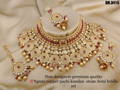 ZEVAR I Gold Plated High Quality Brass Kundan Choker Set With Mangtika