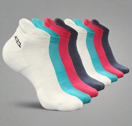 Bamboo Women Ankle Socks - 8 Pairs-Off White | Teal | Pink | Grey | Off White | Teal | Pink | Grey