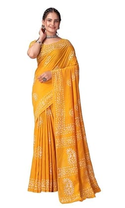 Women Chanderi Cotton Batik Print Pure Bandhani Design Saree with Blouse Piece