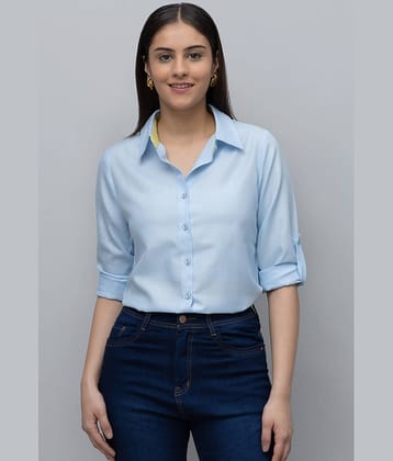 Purys Women Solid Linen Shirt ( Blue )