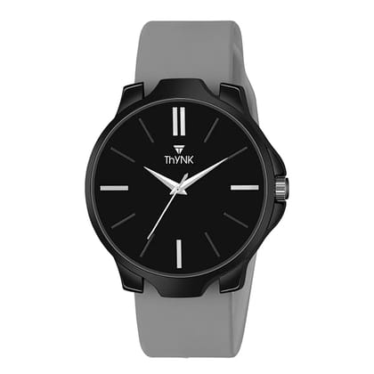Thynk Analog Black Dial Men's Watch with Grey Silicone Strap| Modern Round Dial Casual Wear