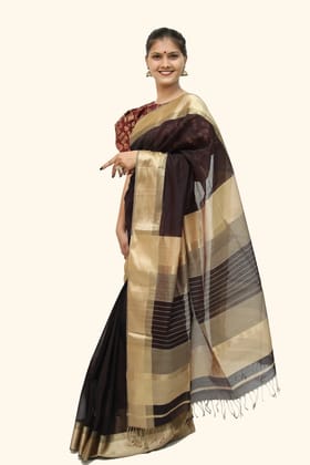 Grand Black handwoven Resham Border Saree with Tassels