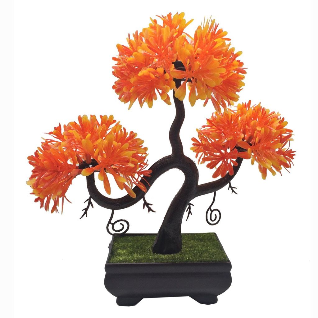 FOLIYAJ S Shaped Artificial Bonsai Tree with Orange and Yellow Leaves for Indoor/Outdoor,Living Room,Office and Home Decoration