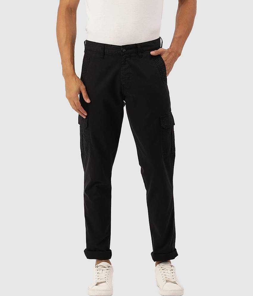 IVOC Men Black Solid Slim Fit Casual Pure Cotton Cargos