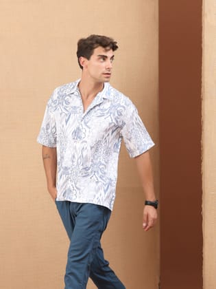 Corolla Floral Blue Oversized Shirt-S