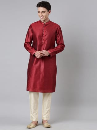 Red Jacquard Kurta Set-2XL/46 / Only Kurta - No Lowers