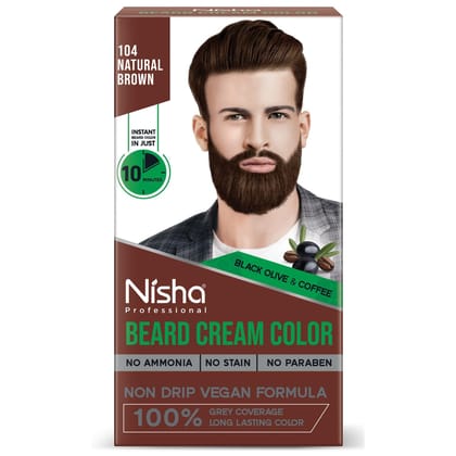 Nisha Beard Colour For Men, Natural Brown, 100% Grey Coverage, No Ammonia, No Stain, No Paraben, Non Drip Vegan Formula, Long Lasting Color in 10 Minutes, 60g Colorant + 60g Developer Nisha Beard Colour For Men, Natural Brown, 100% Grey Coverage, No Ammo