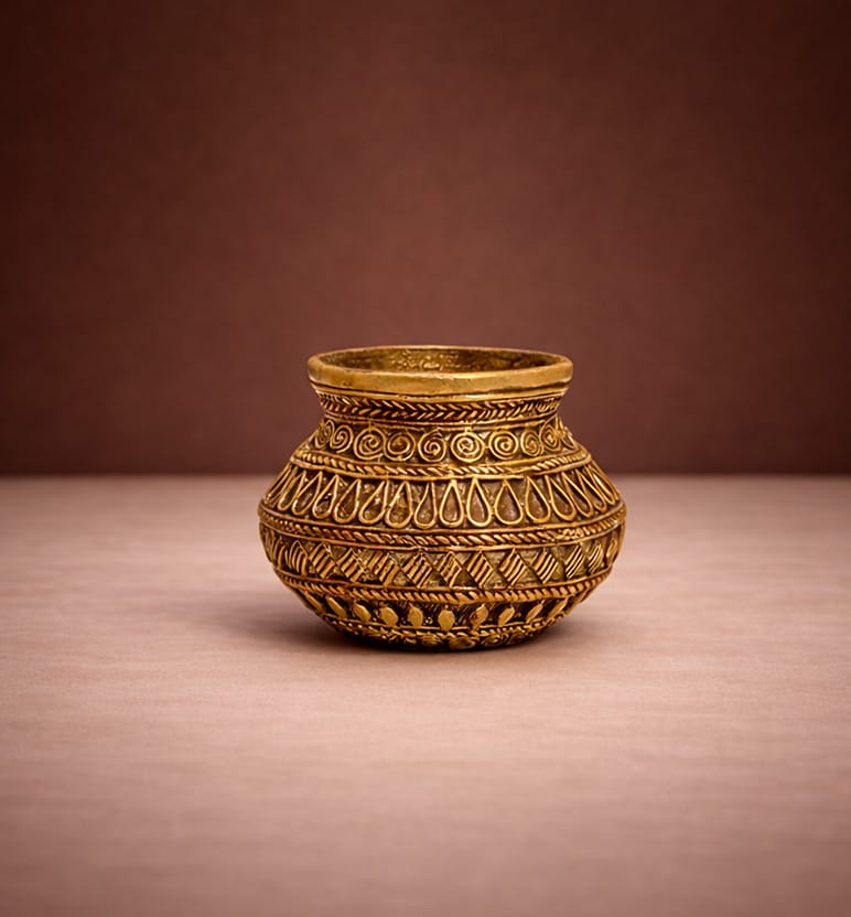 Handcrafted Brass Decorative Kalash Pot – Tribal Bhareva Craft