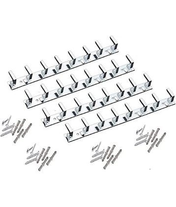 OJASS Stainless Steel & Aluminium Premium Heavy Quality - 8 PIN L Save Cloth Hanger Bathroom Wall Door Hooks with 16 Screw and 16 Grip (Pack of 4 pcs) LHS08SS4L