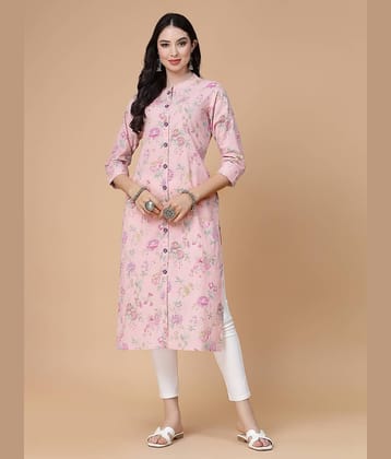 GOD BLESS Cotton Printed Front Slit Women's Kurti - Peach ( Pack of 1 )