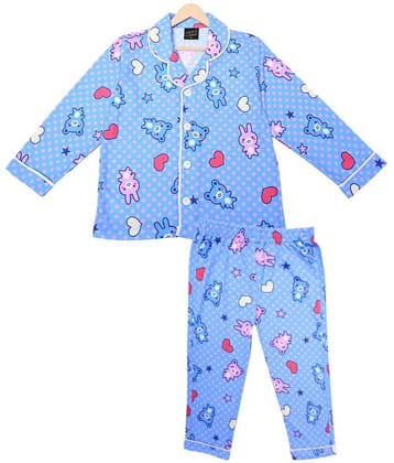 Cremlin Clothing Pack of 1 Boys Cotton Blend Nightsuit Set ( Blue )