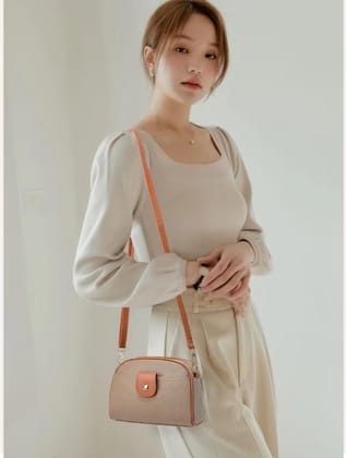 Women's PU Leather Zipper Sling Bag (Khakhi)-PID63989