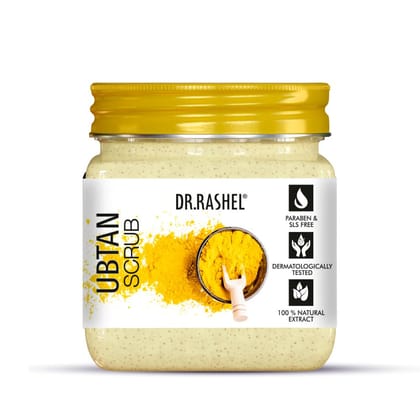 DR.RASHEL Ubtan Scrub For Face & Body | With Haldi, Chandan & Kesar | Skin Brightening | Tan & Dead Skin Removal | Deep Exfoliation | 380ml DR.RASHEL Ubtan Scrub For Face & Body | With Haldi, Chandan & Kesar | Skin Brightening | Tan & Dead Skin Removal |