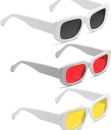 Elligator White Rectangular Sunglasses ( Pack of 3 ) - Medium