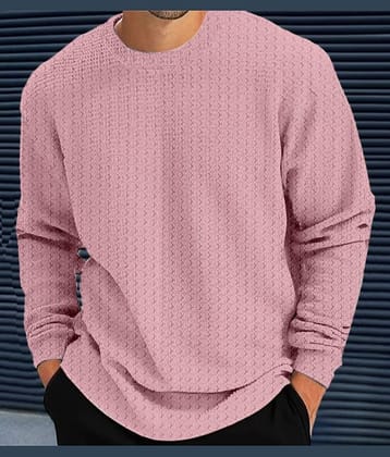Reya Polyester Regular Fit Self Design Full Sleeves Men's Round T-Shirt - Pink ( Pack of 1 )