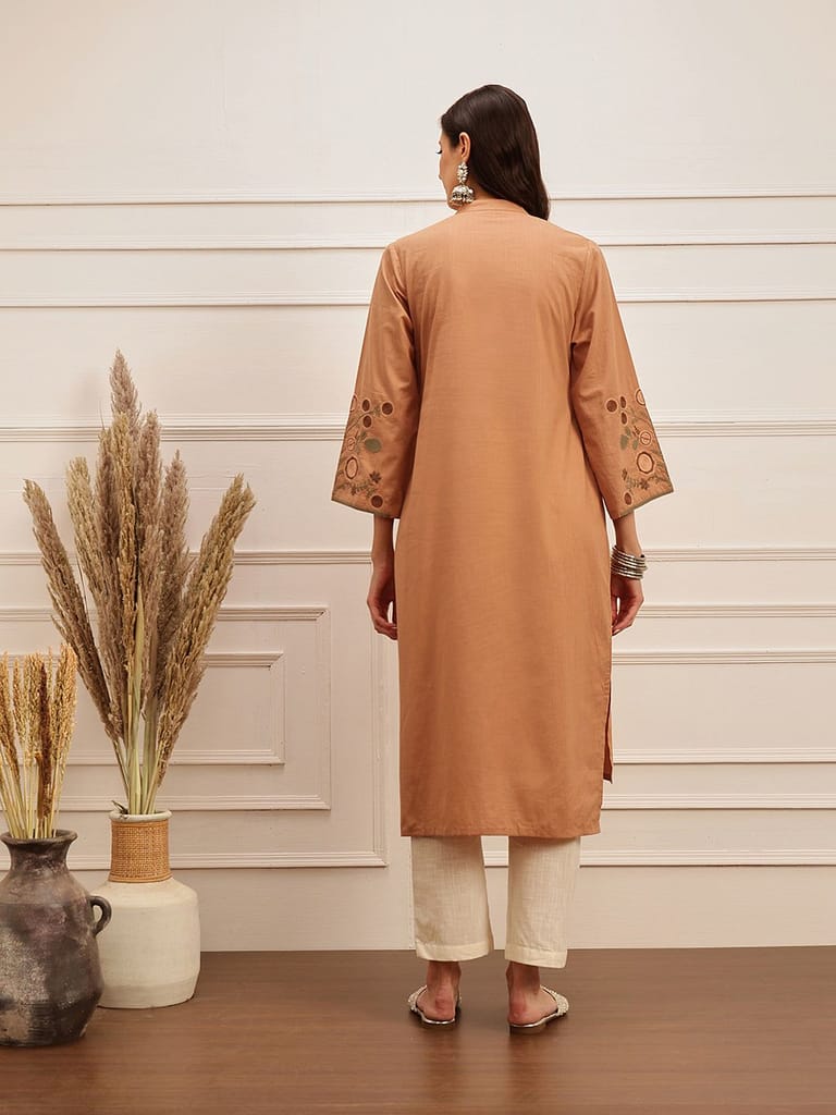 Caramel Brown Embroidered Kurta