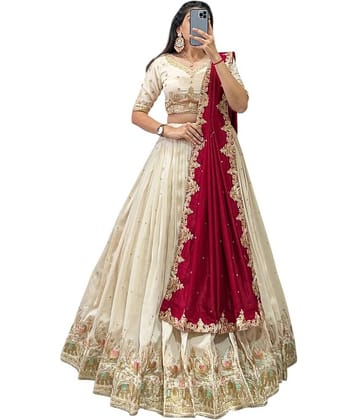 Aika White Silk Chaniya Choli Semi Stitched Lehenga Single