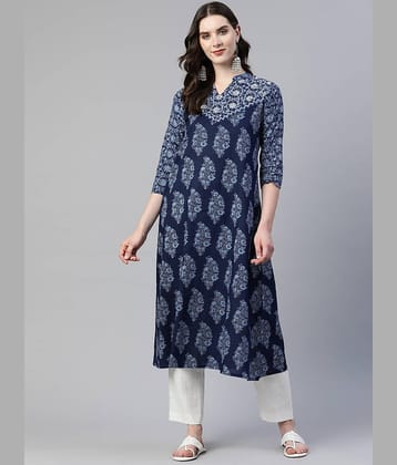 Vbuyz - Blue Cotton Women's A-line Kurti ( Pack of 1 )
