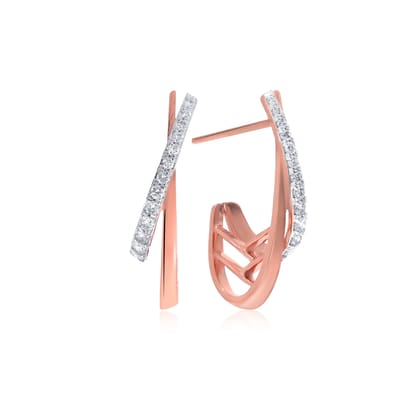 Senco Gold 14K Rose Gold Fashionable Diamond J Hoop Earrings (Gold Weight - 3 g / 0.25 carat / GH-VS-SI)