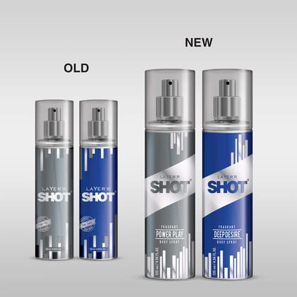 LAYER'R SHOT Best Silver Combo For Men - 2 x 135ml | Long-Lasting Power Play & Deep Desire Body Spray | Premium Fragrance With Woody & Herbaceous Scent | Ideal for Body & Clothes | Perfect For Men