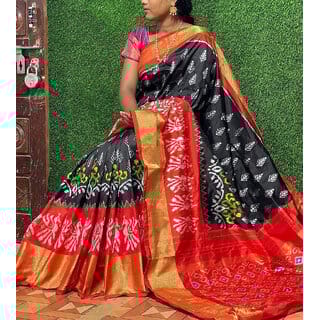 Black And Red Colour  Printed Ikkat Printed Saree