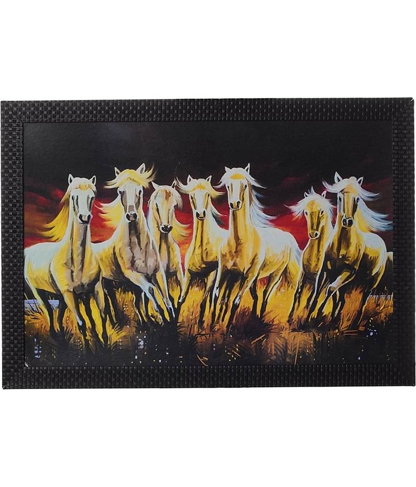 eCraftIndia Black & Yellow Lucky Running Horses UV Wall Art