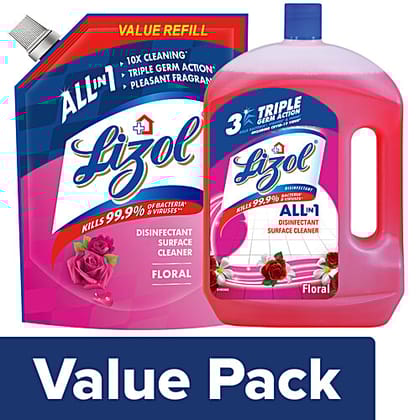 Lizol Disinfectant Surface & Floor Cleaner Liquid Floral 1.8 L + Floral 2 L, Combo (Pack of 2)