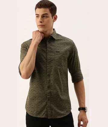 The Indian Garage Co Men Olive Green & Black Slim Fit Conversational Printed Casual Shirt
