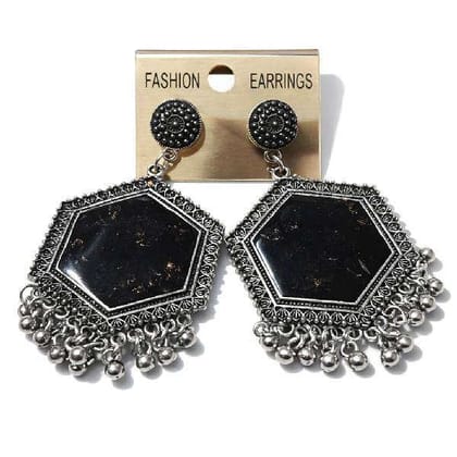Black Stone Hexagonal Oxidized Jhumkas Black Stone Hexagonal Oxidized Jhumkas
