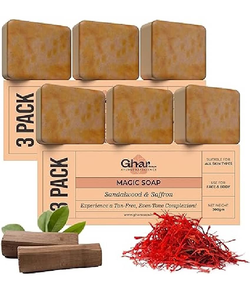 GHAR SOAPS Moisturizing Sandalwood & Saffron Magic Soap Handmade Soap for All Skin Type ( Pack of 6 )